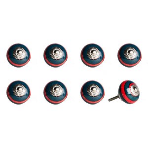 Homeroots.co 358113 1.5 X 1.5 X 1.5 Ceramicmetal Navy  Red 8 Pack Knob