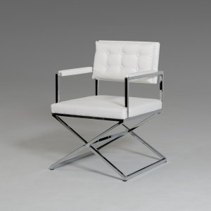 Homeroots.co 283472 33 White Leatherette And Steel Dining Arm Chair