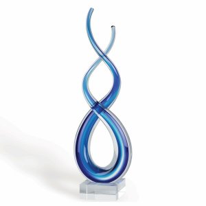 Homeroots.co 376068 14 Blue Art Glass Centerpiece On Crystal Base