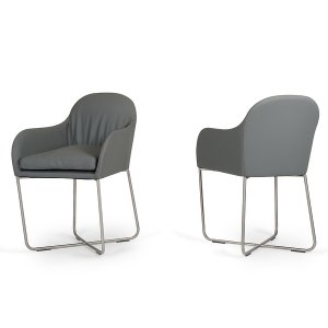 Homeroots.co 283063 34 Grey Leatherette And Steel Dining Chair