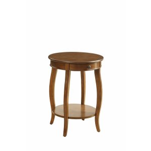 Homeroots.co 286303 Round Walnut Wood End Table With Storage And Shelf