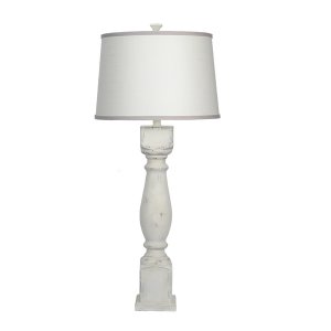 Homeroots.co 380177 Distressed White Table Lamp With Ivory And Grey Sh