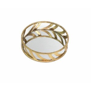 Homeroots.co 274456 14 X 14 X 4 Gold Streamline Mirror  Tray