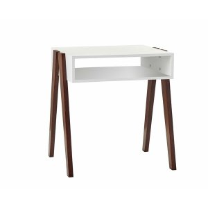 Homeroots.co 372973 Modern Retro White And Walnut Finish End Side Tabl