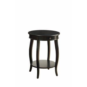 Homeroots.co 286302 Round Black Wood End Table With Storage And Shelf