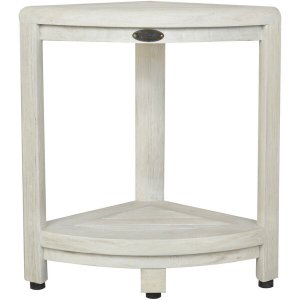 Homeroots.co 376705 Compact Teak Corner Shower Stool With Shelf In Whi