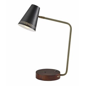 Homeroots.co 372622 Antique Brass Enhanced Tech Desk Lamp With Black M