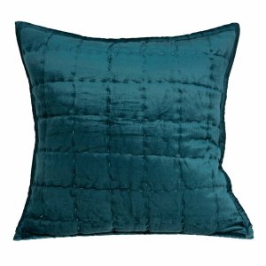 Homeroots.co 334096 20 X 7 X 20 Transitional Teal Solid Quilted Pillow