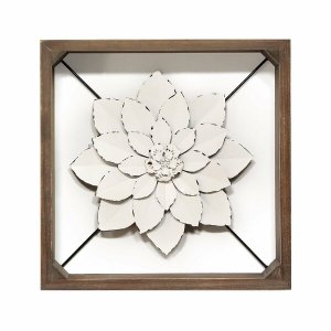 Homeroots.co 373176 White Metal  Wood Framed Wall Flower