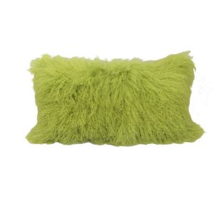 Homeroots.co 334360 17 Lime Green Tibetan Lamb Fur Pillow With Microsu