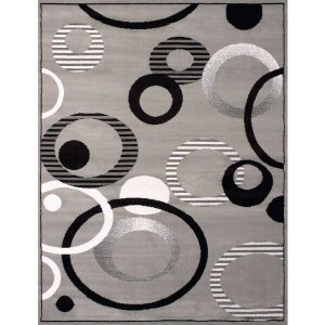 Homeroots.co 368782 2x3  Grey Geometric Circles Accent Rug