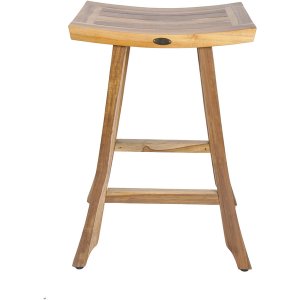 Homeroots.co 376717 Compact Teak Counter Stool In Natural Finish