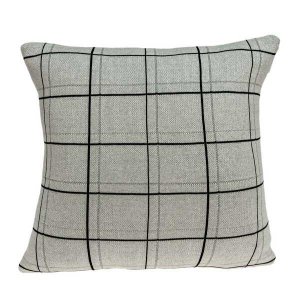 Homeroots.co 333881 Large Scale Tan And Grey Plaid Cotton Accent Pillo