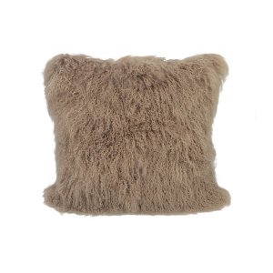 Homeroots.co 334390 24 Beige Tibetan Lamb Fur Pillow With Microsuede B