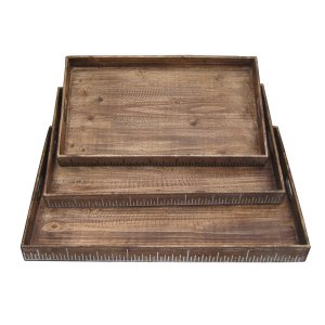 Homeroots.co 274825 19 X 12 Brown Wood  Tray Set