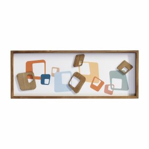 Homeroots.co 373427 Multi Color Geometric Wood Framed 3d Wall Art