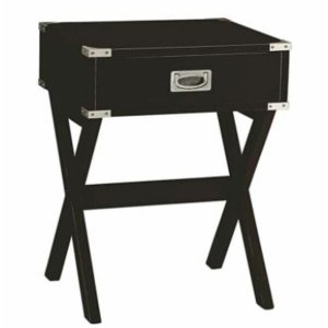 Homeroots.co 286307 Black Solid Wooden  Metal Accent End Table