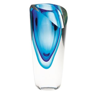 Homeroots.co 375782 75 Mouth Blown Glass Blue Vase