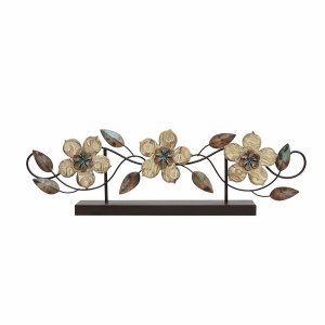 Homeroots.co 321110 Stamped Wood And Metal Flower Table Top