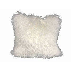 Homeroots.co 334367 20 Bright White Tibetan Lamb Fur Pillow With Micro