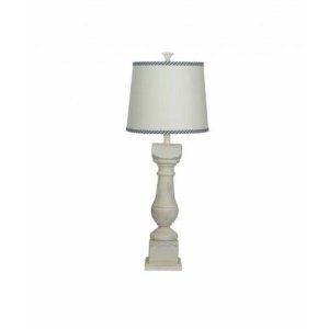 Homeroots.co 380180 Distressed White Traditional Table Lamp With Ivory