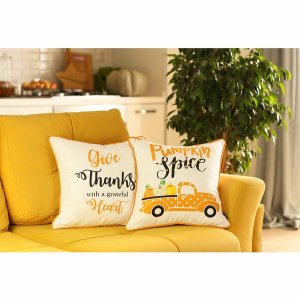 Homeroots.co 376864 Set Of 4 18 Pumpkin Spice Throw Pillow Cover In Mu