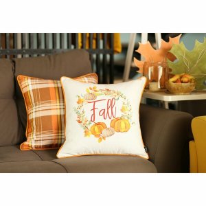 Homeroots.co 376865 Set Of 4 18 Fall Pumpkin Throw Pillow Cover In Mul