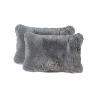 Homeroots.co 316951 12 X 20 X 5 Gray Sheepskin - Pillow 2-pack