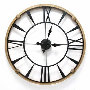 Homeroots.co 373143 Round Metal  Wood Frame Columbus  Wall Clock