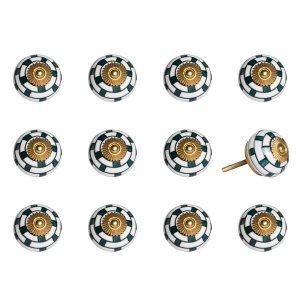 Homeroots.co 321660 1.5 X 1.5 X 1.5 White, Teal And Gold - Knobs 12-pa