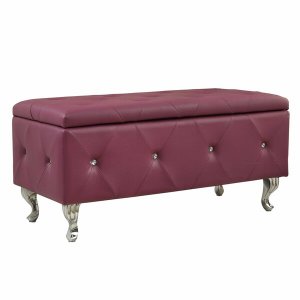 Homeroots.co 302892 Purple Tufted Hard Wood Storage Bench