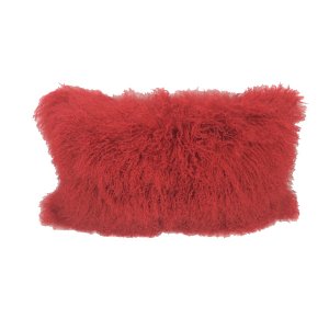 Homeroots.co 334361 17 Red Tibetan Lamb Fur Pillow With Microsuede Bac