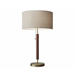 Homeroots.co 372570 Antique Brass Metal And Walnut Wood Table Lamp