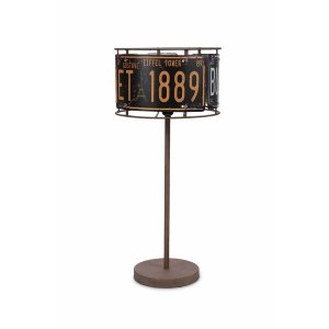 Homeroots.co 376267 Set Of 2 Distressed Metal License Plate Table Lamp