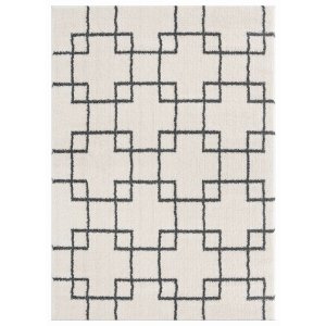 Homeroots.co 371638 2' X 3' White And Black Geometric Design Accent Ar