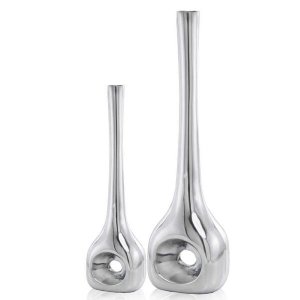 Homeroots.co 354606 Buffed Silver Hole Set Of 2 Vases