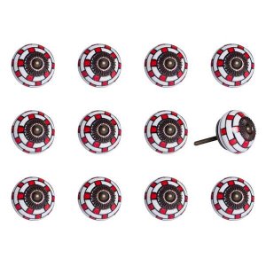 Homeroots.co 321682 1.5 X 1.5 X 1.5 White, Red And Navy- Knobs 12-pack