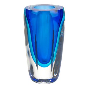 Homeroots.co 375783 6 Mouth Blown Blue Art Glass Vase