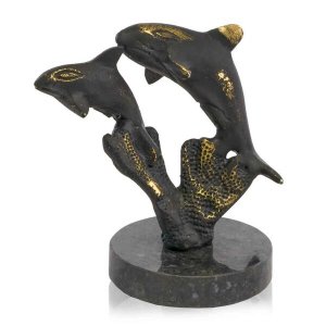 Homeroots.co 354799 3 X 4 X 4.5 Bronze Black Jumping Dolphin Sculpture