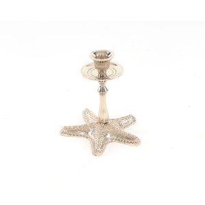 Homeroots.co 364345 Silver Finish Star Fish Taper Candle Holder