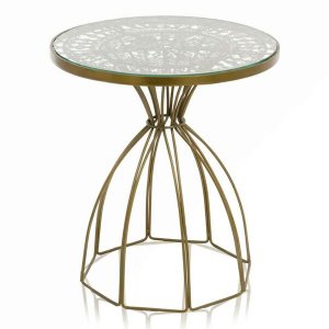 Homeroots.co 354677 18 X 18 X 21 Antique Brass Wire Work Side Table