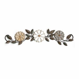 Homeroots.co 373145 Tri-color Wood And Metal Floral Over The Door Wall