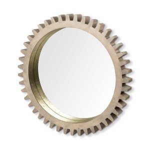 Homeroots.co 376430 35 Round Brown Wood Frame With Brass Metal Lining 