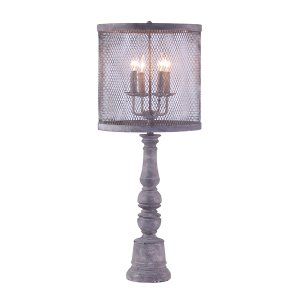 Homeroots.co 380097 Distressed Grey Traditional Table Lamp With Mesh M