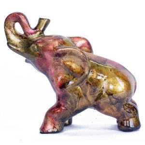 Homeroots.co 319654 10 X 6 X 10.5 Copper Red And Gold Ceramic Elephhan