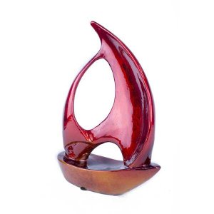 Homeroots.co 354536 Stunning Red And Orange Ceramic Sailboat Sculpture