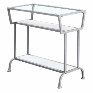 Homeroots.co 332702 12 X 24 X 22 White Accent Table In Silver Metal Wi