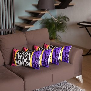 Homeroots.co 376873 Set Of 4 Purple And Pink Ikat Design Lumbar Pillow