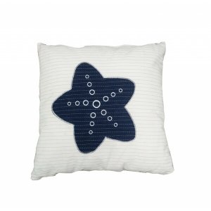 Homeroots.co 364153 Nautical Blue Star White Square Accent Pillow