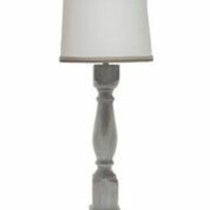 Homeroots.co 380144 Brown Washed Wood Finish Table Lamp With White Lin